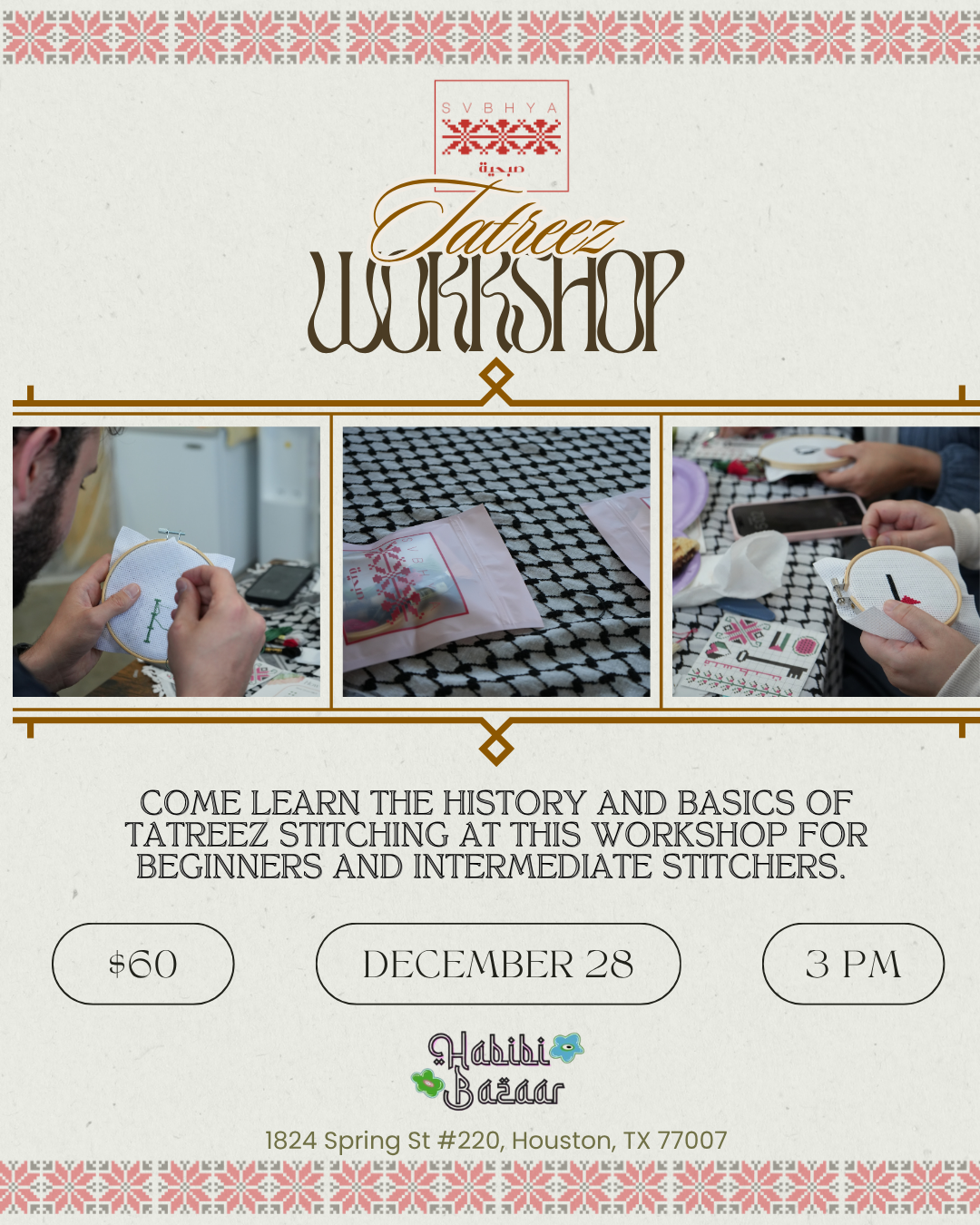 Tatreez Workshop: For Intermediete and Beginner Stitchers